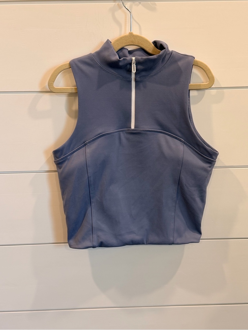 Sleeveless High-Neck Zip Tank Top in Slate Blue